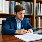 Focused Legal Study**

"A young law student in a brightly lit study room, fully clothed in comfortable casual wear, meticulously reviewing legal documents and digital resources on a laptop.  Bookshelves filled with law books line the walls.  Emphasis on concentration and determination.  Safe for work, appropriate content, professional, family-friendly, perfect anatomy, natural pose, high resolution, study atmosphere, well-formed hands, proper finger count, modest clothing, correct proportions."

**