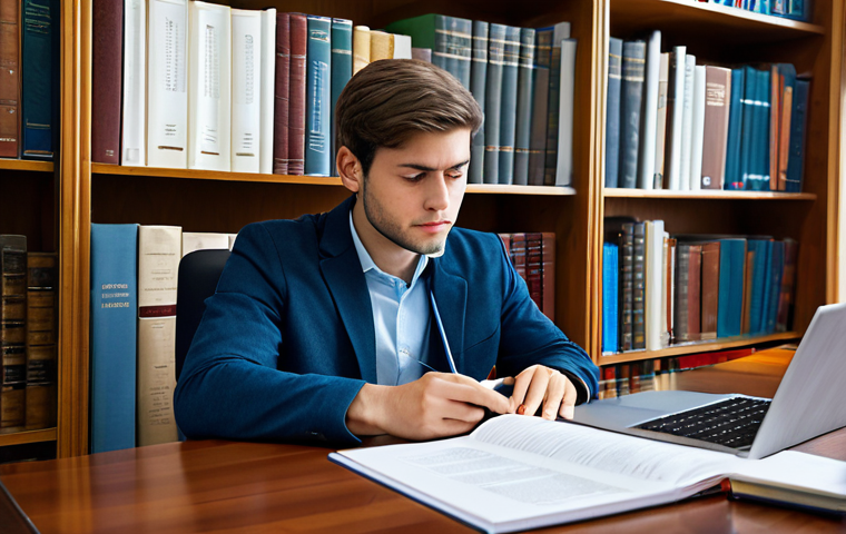 Focused Legal Study**

"A young law student in a brightly lit study room, fully clothed in comfortable casual wear, meticulously reviewing legal documents and digital resources on a laptop.  Bookshelves filled with law books line the walls.  Emphasis on concentration and determination.  Safe for work, appropriate content, professional, family-friendly, perfect anatomy, natural pose, high resolution, study atmosphere, well-formed hands, proper finger count, modest clothing, correct proportions."

**
