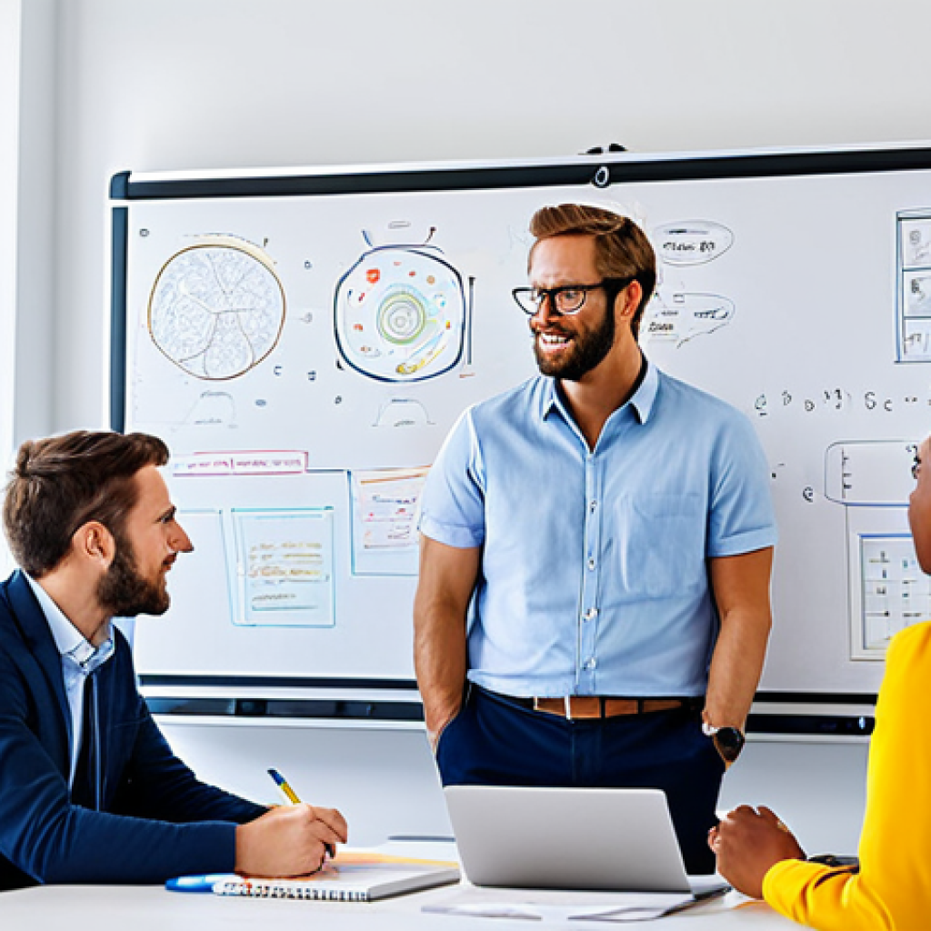 변리사와 혁신 기술 사례 - Tech Startup Innovation**
"A diverse team of professionals brainstorming in a brightly lit, modern ...