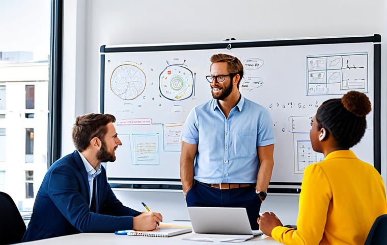 변리사와 혁신 기술 사례 - Tech Startup Innovation**
"A diverse team of professionals brainstorming in a brightly lit, modern ...