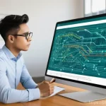 변리사 시험 관련 앱 추천 - **Prompt**: A focused university student, in their early 20s, with a determined yet calm expression,...