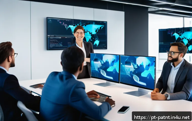 변리사 취업 가능성 - A professional intellectual property specialist in a modern office environment, collaborating with a...