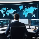 Home 18 변리사 직무와 AI 기술 - A modern law office scene featuring a diverse group of professionals using advanced AI-powered paten...